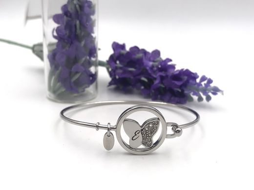 Steifes Lotusarmband aus Stahl mit Schmetterling