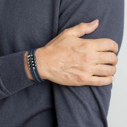 Bracelet triple Lotus Style LS1838 en acier IP bleu avec cuir bleu