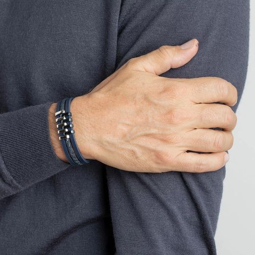 Bracelet triple Lotus Style LS1838 en acier IP bleu avec cuir bleu