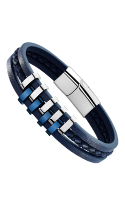 Pulsera triple Lotus Style LS1838 en acero Ip azul con piel azul