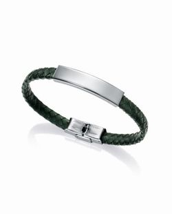 Pulsera Viceroy con placa y cuero trenzado verde