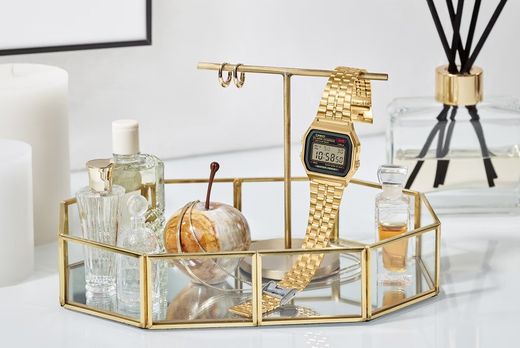 Reloj casio digital A159 unisex chapado dorado con cierre deslizante