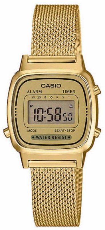 Pequeno relógio digital casio com tapete em aço banhado a ouro
