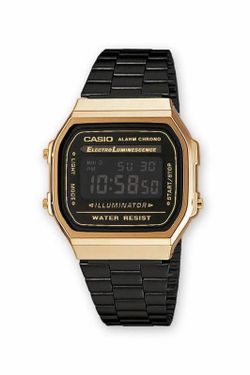 Casio Unisex-Digitaluhr mit goldenem Gehäuse und schwarzem IP-Armband