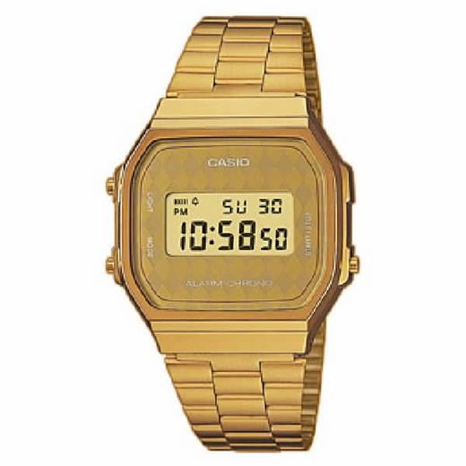 Reloj casio digital unisex vintage en chapado dorado, esfera con rombos