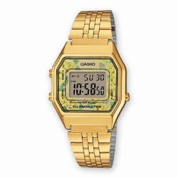 Reloj casio vintage dorado con esfera estampada en flores