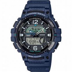 Reloj Casio azul con fases lunares, ideal para pescadores