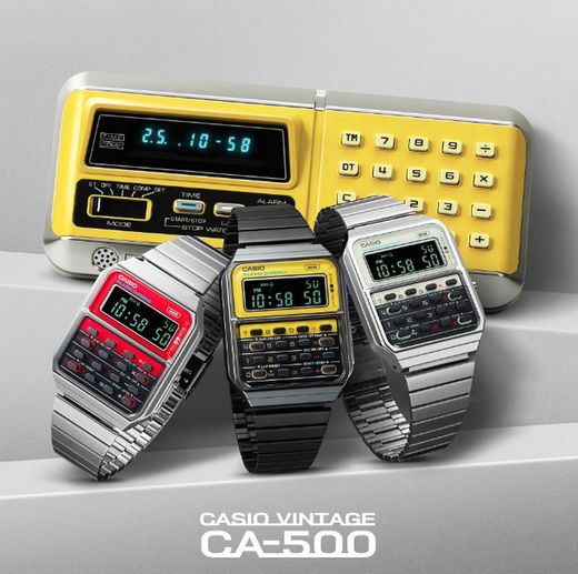 Casio Taschenrechneruhr CA-500 mit gelbem Zifferblatt