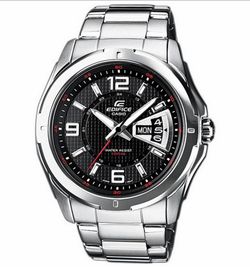 Reloj Casio de acero y esfera negra con doble calendario