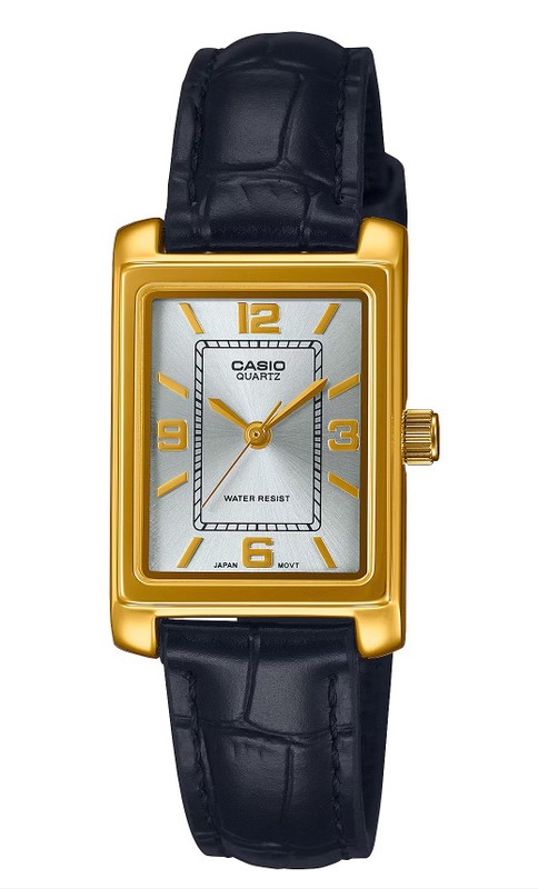 Reloj casio de mujer combinado dorado en rectangular con piel negra —  Miralles Arévalo Joyeros