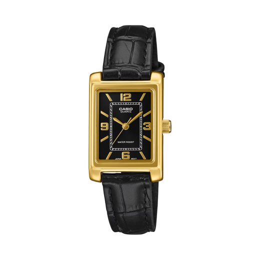 Reloj casio de mujer combinado dorado en rectangular con piel negra