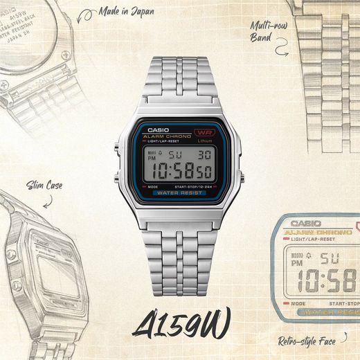 Reloj casio digital A159 unisex con cierre deslizante