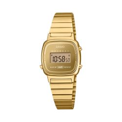 Reloj casio digital pequeño LA670 efecto espejo en acero chapado dorado