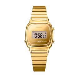 Reloj casio digital pequeño LA670 efecto espejo en acero chapado dorado
