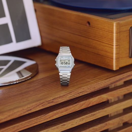 Reloj casio digital retro unisex A158 con esfera gris