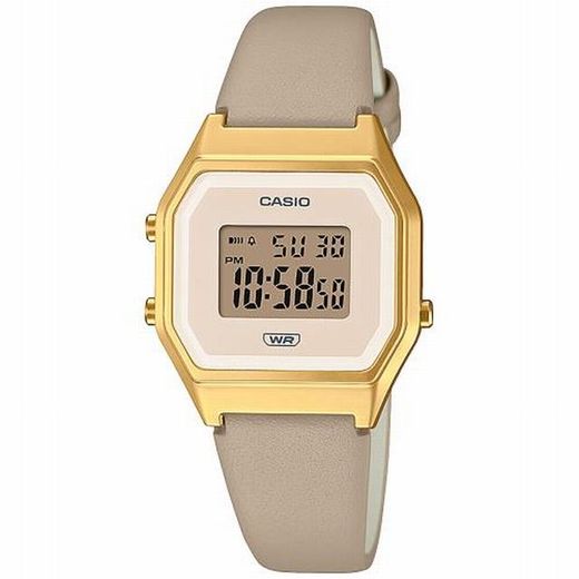 Reloj casio digital vintage mediano Gold con correa tostada
