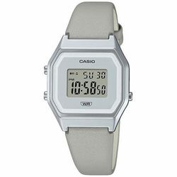 Reloj Casio digital vintage mediano LA680 plateado con piel color beige