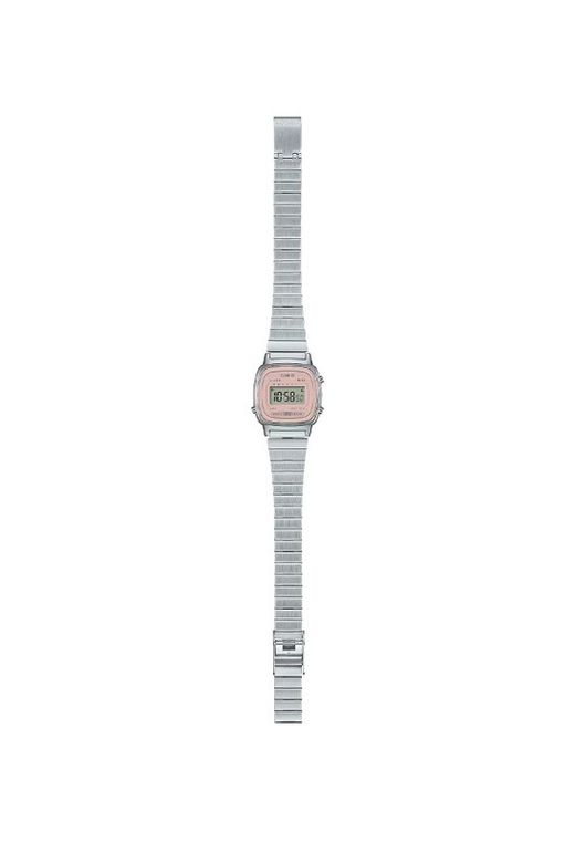 Reloj Casio digital vintage pequeño en acero con esfera rosa pastel