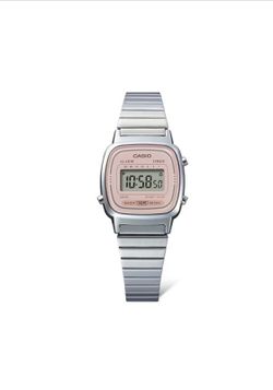Reloj Casio digital vintage pequeño en acero con esfera rosa pastel