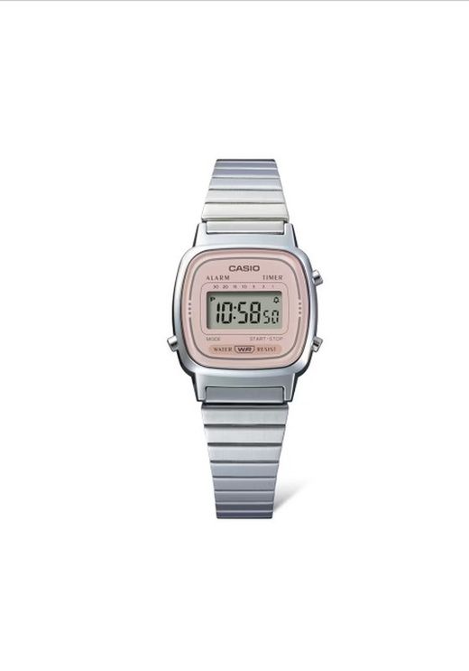 Reloj Casio digital vintage pequeño en acero con esfera rosa pastel