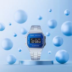 Reloj casio digital vintage unisex con efecto espejo azul
