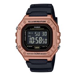 Reloj Casio digital W-218 con caja rosada y esfera negativo