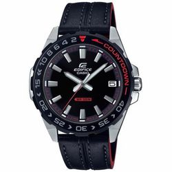 Reloj Casio Edifice con correa de piel negra y esfera negra