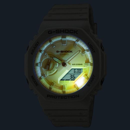Reloj Casio g-shock caja de resina, en color blanco con esfera de colores tornasolados