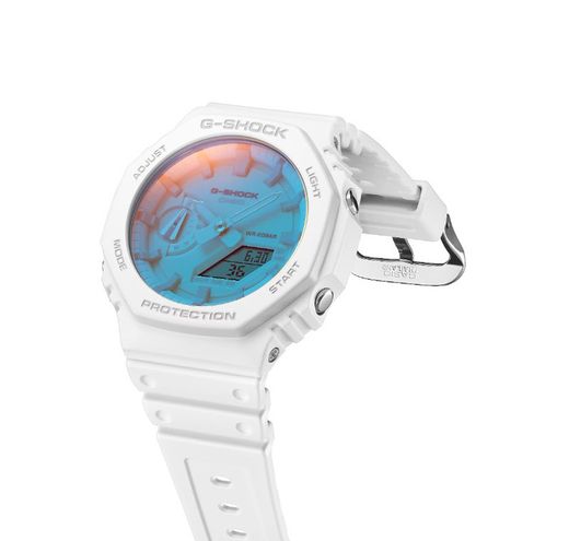 Reloj Casio g-shock caja de resina, en color blanco con esfera de colores tornasolados