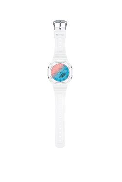 Reloj Casio g-shock caja de resina, en color blanco con esfera de colores tornasolados