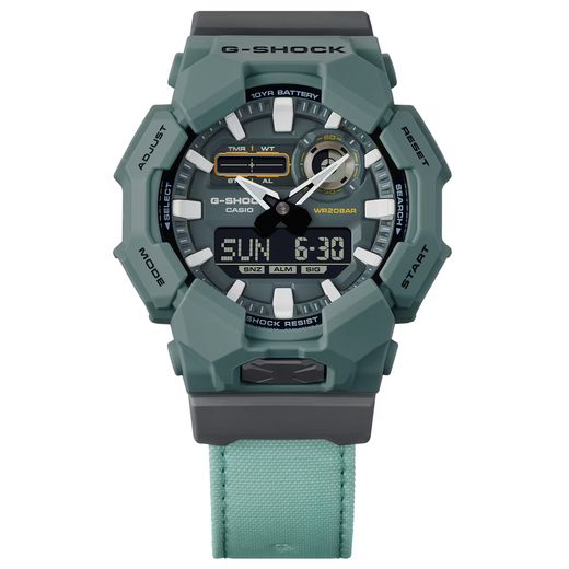 Montre Casio G-Shock GA-010 à haute luminosité, de couleur verte