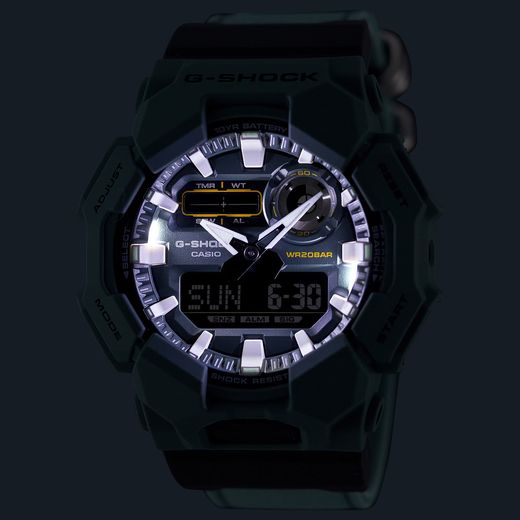 Montre Casio G-Shock GA-010 à haute luminosité, de couleur verte