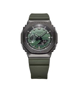 Casio G-Shock Uhr mit Stahlgehäuse und grünem Kunstharzarmband