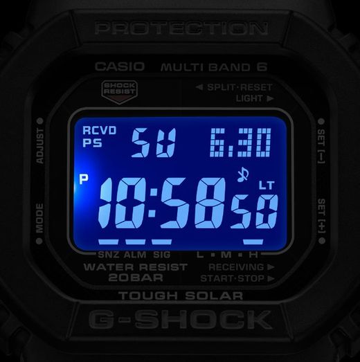 Casio G-Shock Solaruhr mit Radiofrequenzsignalen, Negativanzeige