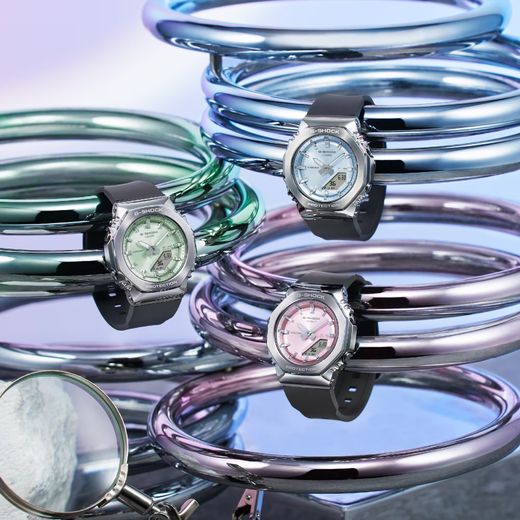 Reloj Casio G-Shock GM-S2110 para mujer con caja de acero y esfera azul