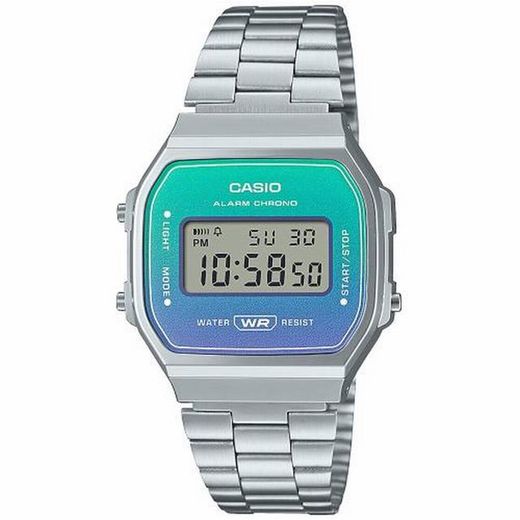 Reloj casio unisex digital con esfera verde, azul y lila A168WER