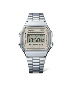 Montre Casio unisexe numérique argentée A168WA avec cadran beige
