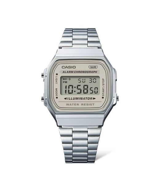 Montre Casio unisexe numérique argentée A168WA avec cadran beige