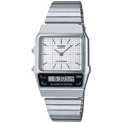 Relógio Casio unissex dual time com mostrador branco