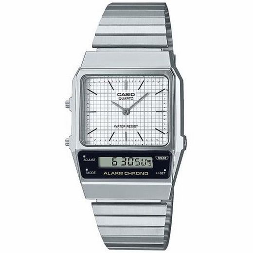 Montre unisexe Casio double fuseau horaire avec cadran blanc
