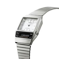 Montre unisexe Casio double fuseau horaire avec cadran blanc