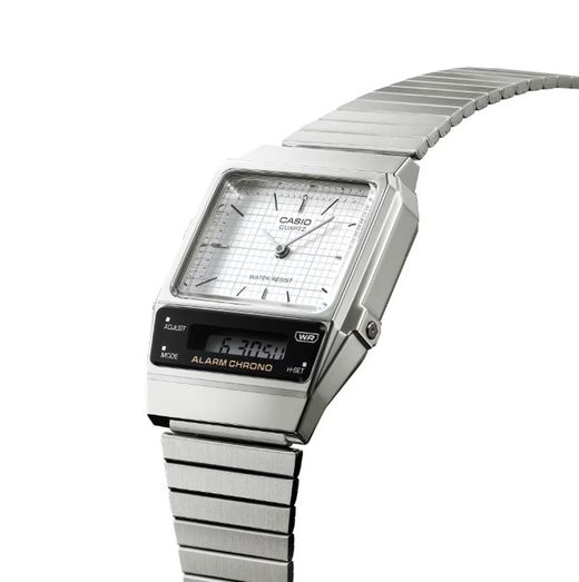 Montre unisexe Casio double fuseau horaire avec cadran blanc