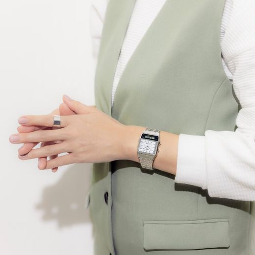 Montre unisexe Casio double fuseau horaire avec cadran blanc