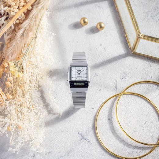 Montre unisexe Casio double fuseau horaire avec cadran blanc