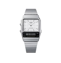 Montre unisexe Casio double fuseau horaire avec cadran blanc