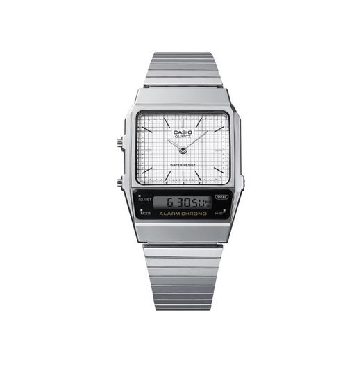Montre unisexe Casio double fuseau horaire avec cadran blanc
