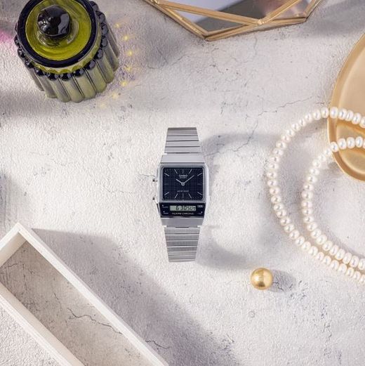 Reloj Casio unisex doble uso horario con esfera negra