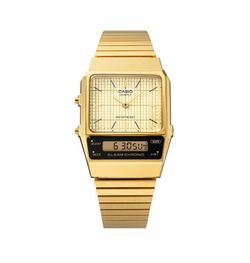 Reloj Casio unisex doble uso horario con esfera negra Gold