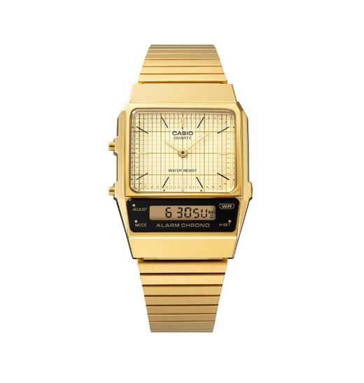 Reloj Casio unisex doble uso horario con esfera negra Gold