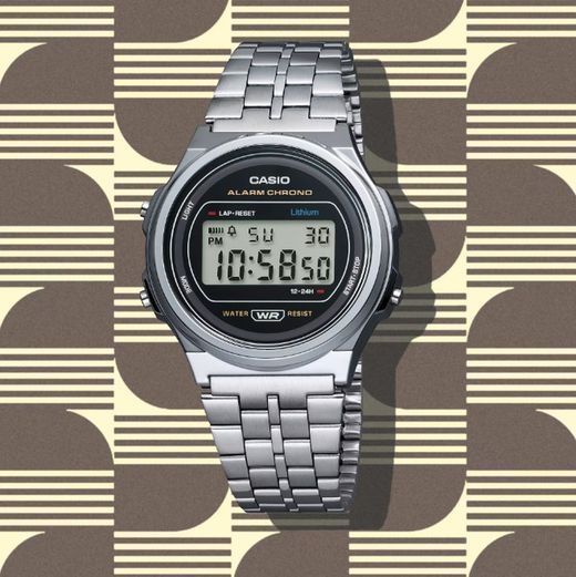 Reloj Casio Unisex Vintage redondo plateado A171